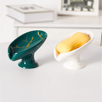 Leaf Shape Soap Dish Holder, Ceramic Self Draining