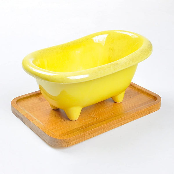 7.2" Ceramic Mini Bathtub Handmade Soap Dish Plant