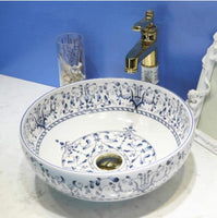 Ceramic Countertop Basin Blue and white bathroom c