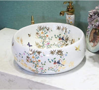 Ceramic Countertop Basin Art flower and bird porce